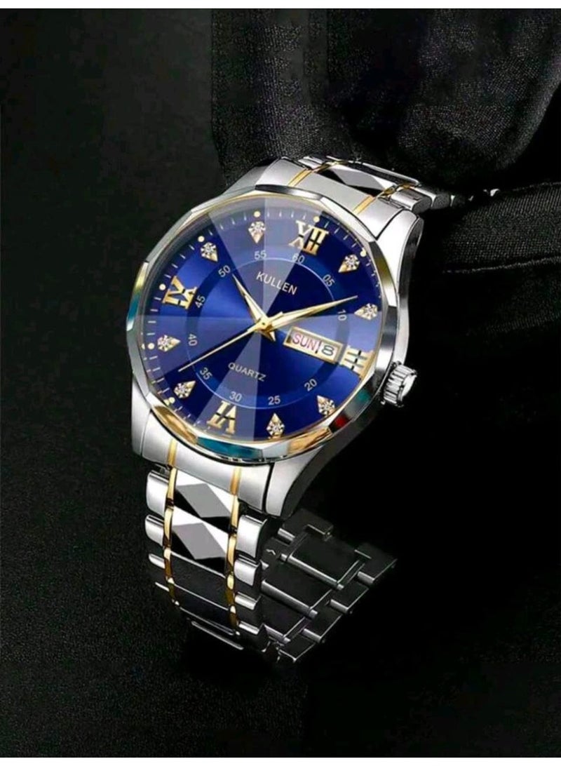 كولين Men's Casual Business Quartz Watch With Calendar, Stainless Steel Strap (Royal Blue) - Image 4